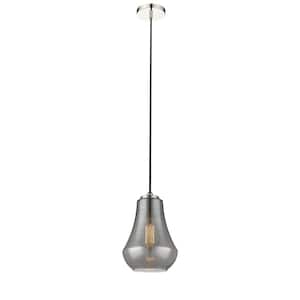 Fairfield 1-Light Polished Nickel Shaded Pendant Light with Plated Smoke Glass Shade
