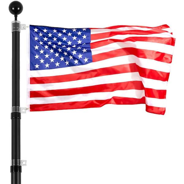 25 ft. Telescopic Flagpole Kit Heavy Duty Aluminum Flag Pole American Black