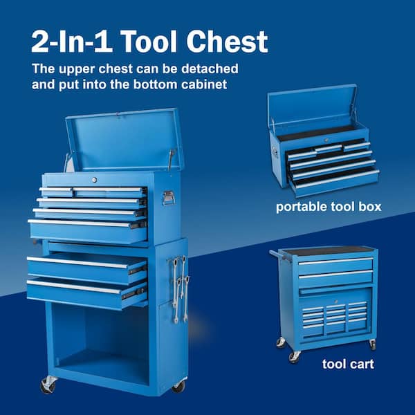 Boyel Living 8-Drawer Blue Rolling Tool Storage Cabinet Lockable