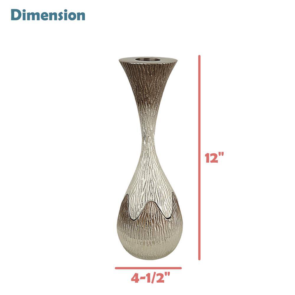 Tall Silver and Bronze Aluminum Tabletop Candlestick