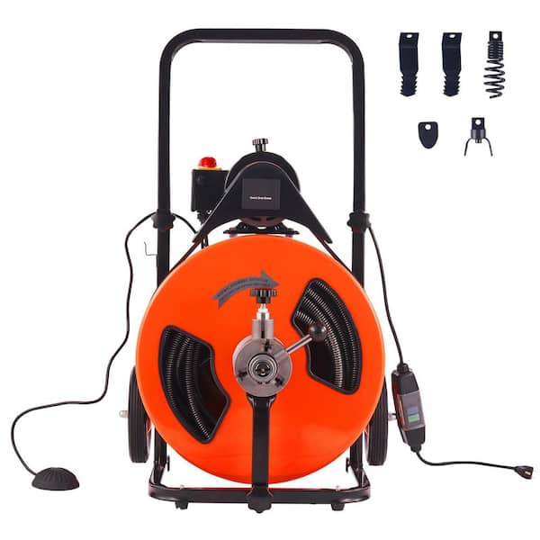 Drain Cleaning Machine 100 FT. x 3/4 In., Sewer Snake Machine Auto Feed, Drain Auger Cleaner with 4 Cutter