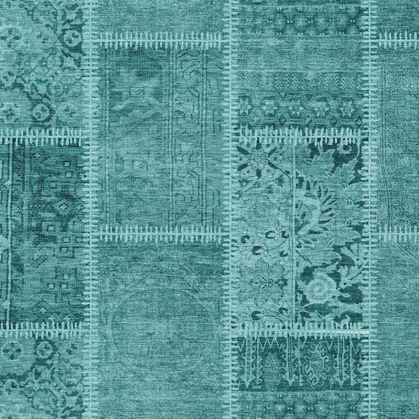 Turquoise, Teal Blue, Aqua 8 ft. x 10 ft. Woven Plaid Polyester Rectangle Indoor/Outdoor Area Rug