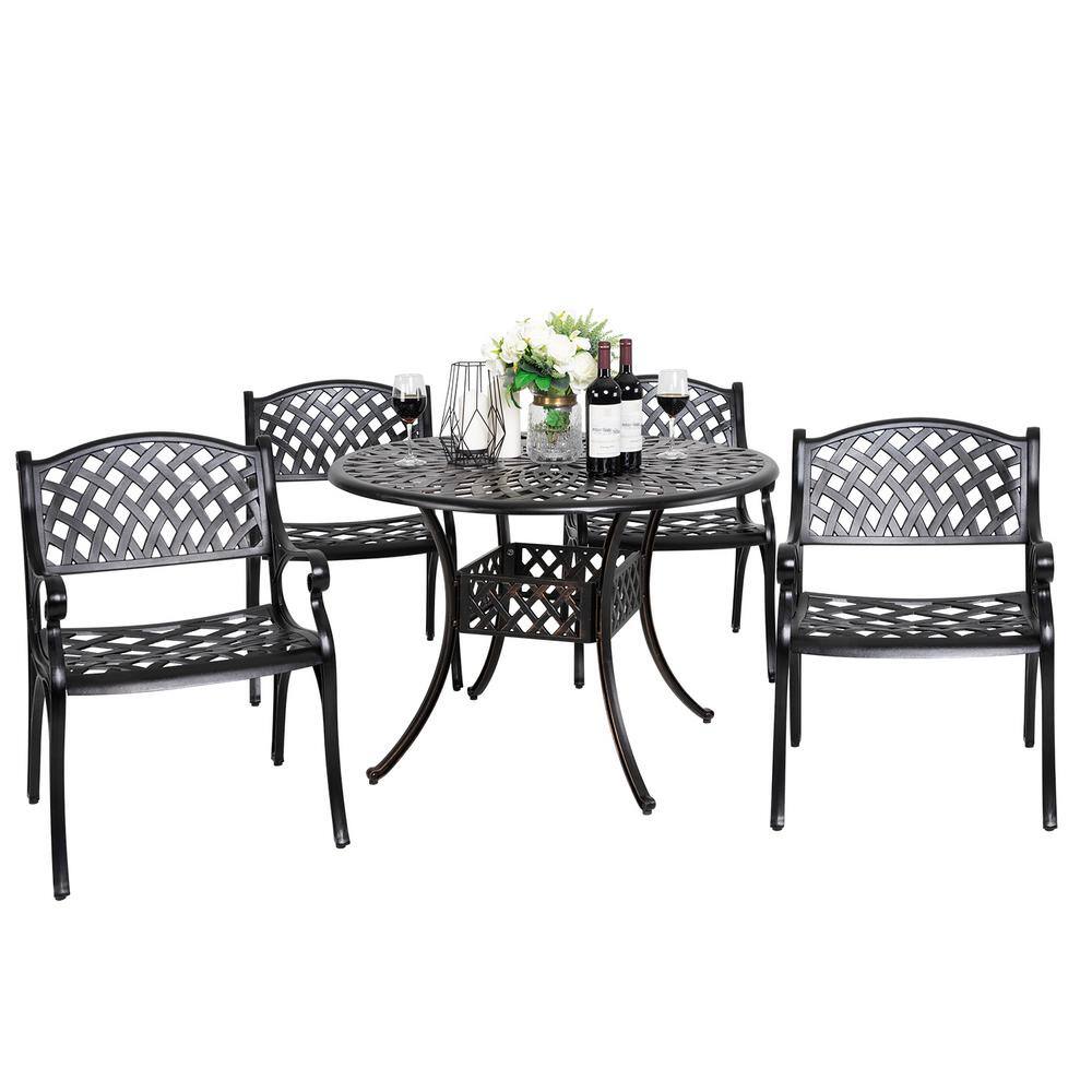 Nuu Garden Antique Bronze 5Piece Cast Aluminum Patio Dining Set
