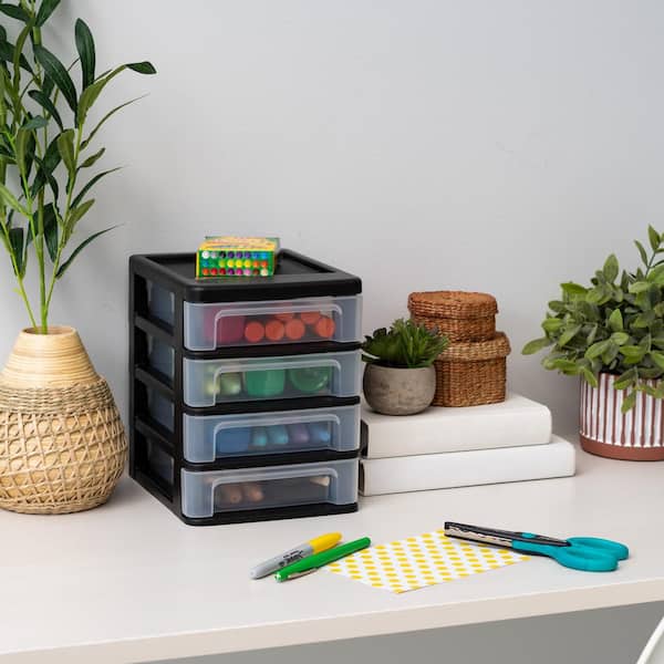 8.38 in. W x 8.88 in. H Compact Desktop System with 4 Drawers in Black, Storage Tote