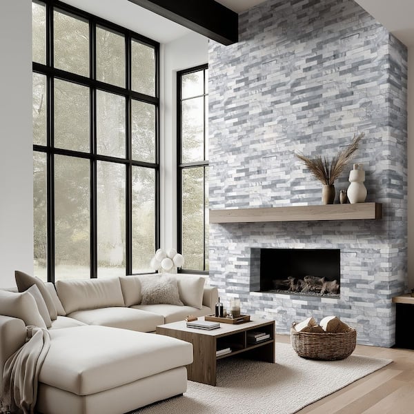 Alaska Gray Ledger Panel 6 in. x 24 in. Splitface Marble Wall Tile (6 sq. ft. /case)