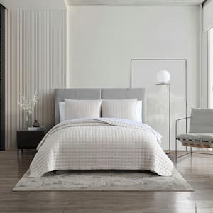 Grid Stitch 3-Piece Pink Cotton Queen Quilt Set