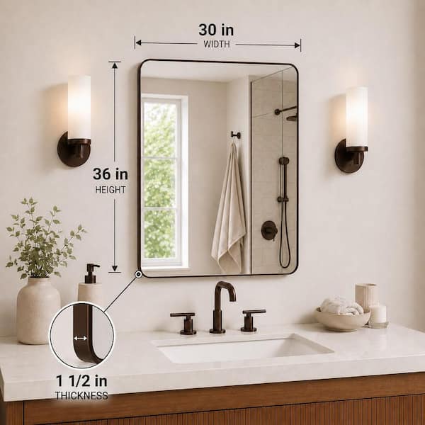 30 in. W x 36 in. H Rectangular Framed Wall Bathroom Vanity Mirror in Oil Rubbed Bronze
