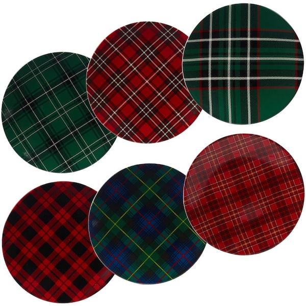 Christmas Plaid 10.75 in. Multi-Colored Dinner Plate (Set of 6)
