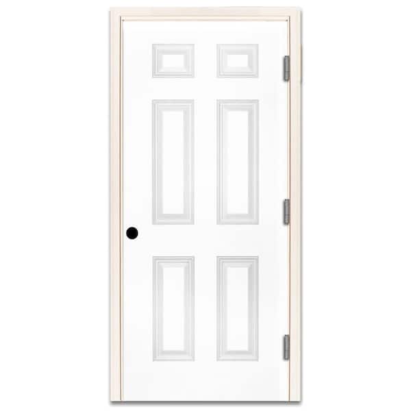 Steves & Sons 36 in. x 80 in. Element Series 6-Panel Left-Hand Outswing White Primed Steel Prehung Front Door