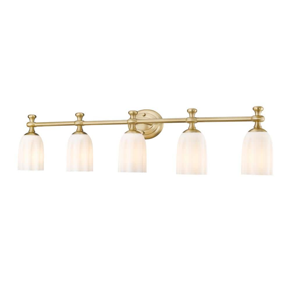 Orion 40.25 in. 5-Light Modern Gold Vanity-Light with Opal Etched Glass Sha