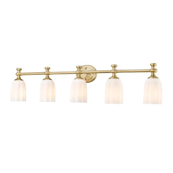 Unbranded Orion 40.25 in. 5-Light Modern Gold Vanity-Light with Opal Etched Glass Shade