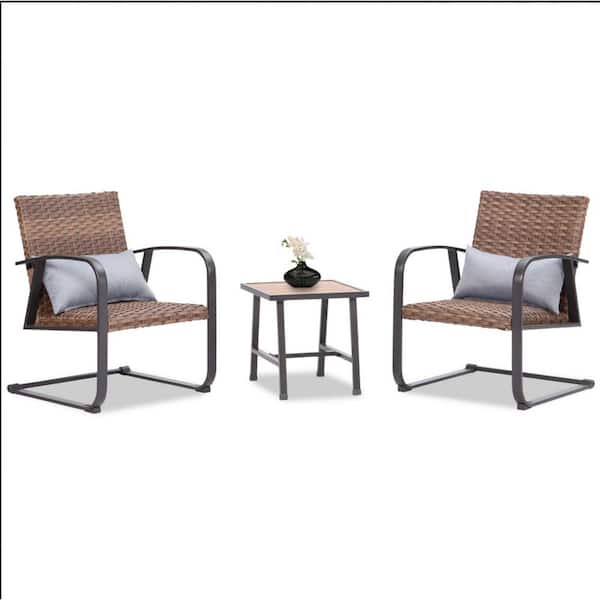 Unbranded 4 Piece Wicker Patio Conversation Seating Set, Spring Chair, Padded Seat and Back Pillow, for Garden, and Backyard