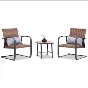 4 Piece Wicker Patio Conversation Seating Set, Spring Chair, Padded Seat and Back Pillow, for Garden, and Backyard