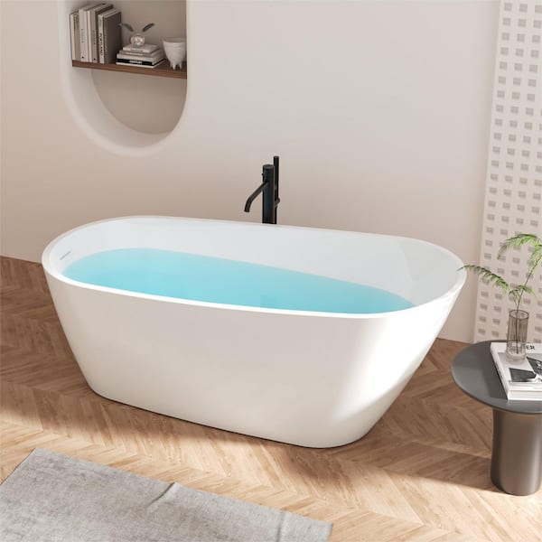 67 in. x 30 in. Freestanding Soaking Bathtub in Glossy White with Brushed Nickel Left Drain