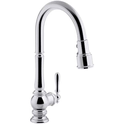 Artifacts Single-Handle Pull-Down Sprayer Kitchen Faucet in Polished Chrome