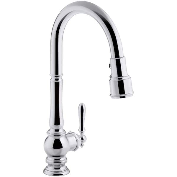 KOHLER Artifacts Single-Handle Pull-Down Sprayer Kitchen Faucet in Polished Chrome