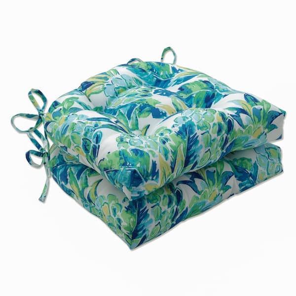 Pillow Perfect Floral 17.5 x 17 Outdoor Dining Chair Cushion in Blue/Green/White (Set of 2)