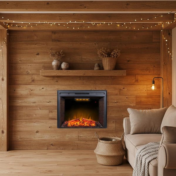 36 in. W Antique Electric Fireplace Insert with 9 in. D, 3-Flame Colors, Timer and Remote Control