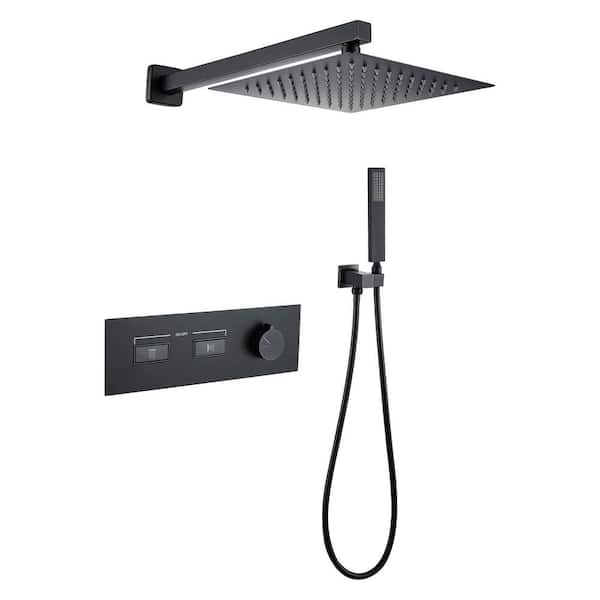 AIMADI Single Handle 1-Spray Thermostatic Shower Faucet 2.1 GPM with High Pressure Wall Mount Shower System in Matte Black