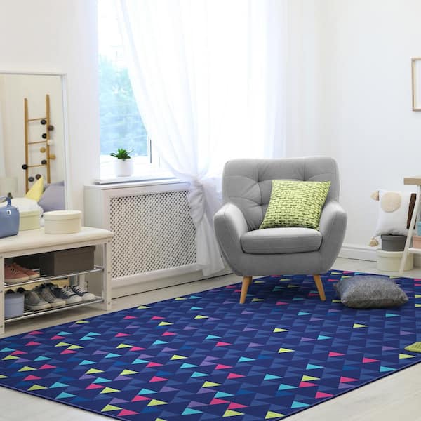 Crayola Triangles Blue 3 ft. 3 in. x 5 ft. Area Rug