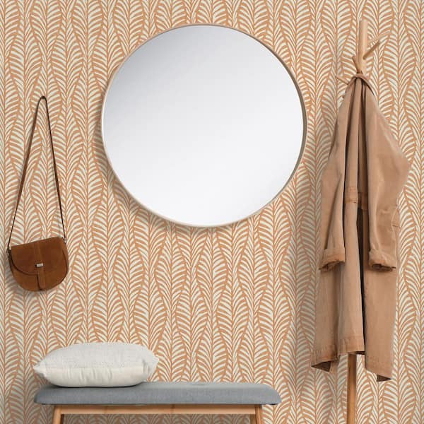 Terracotta Block Print Leaves Vinyl Peel and Stick Wallpaper Roll (Covered 28 sq. ft.)