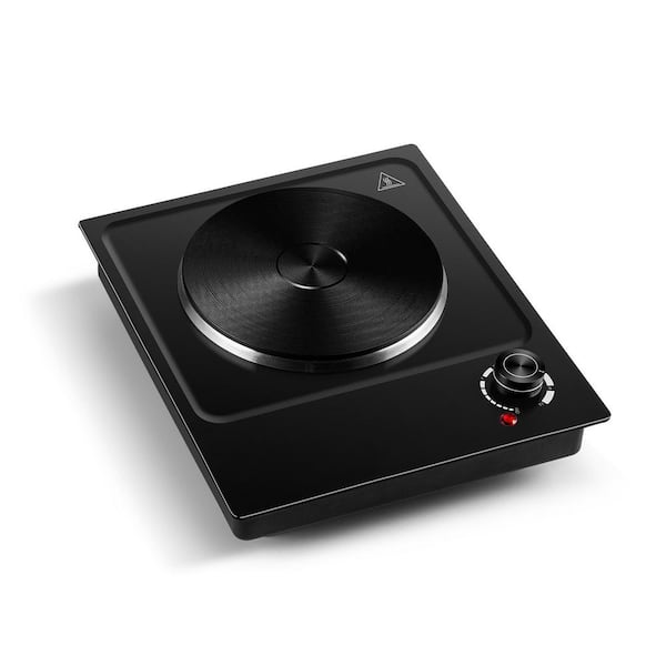 Single Burner 7.4 in. Cast Iron Hot Plate with Indicator Light and 11 Temperature Control in Black