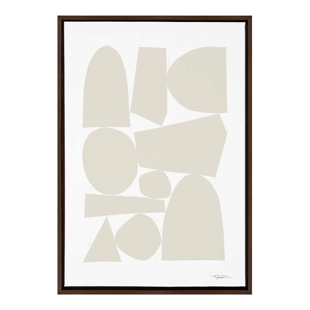 Neutral Abstract Print on Canvas with Brown Frame, 36" x 27"