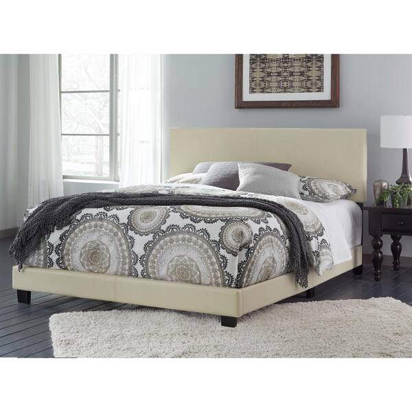 Os Home And Office Furniture Queen Sized Upholstered Bed In Cream Colored Faux Leather And Headboard And Footboard 750 Cr The Home Depot