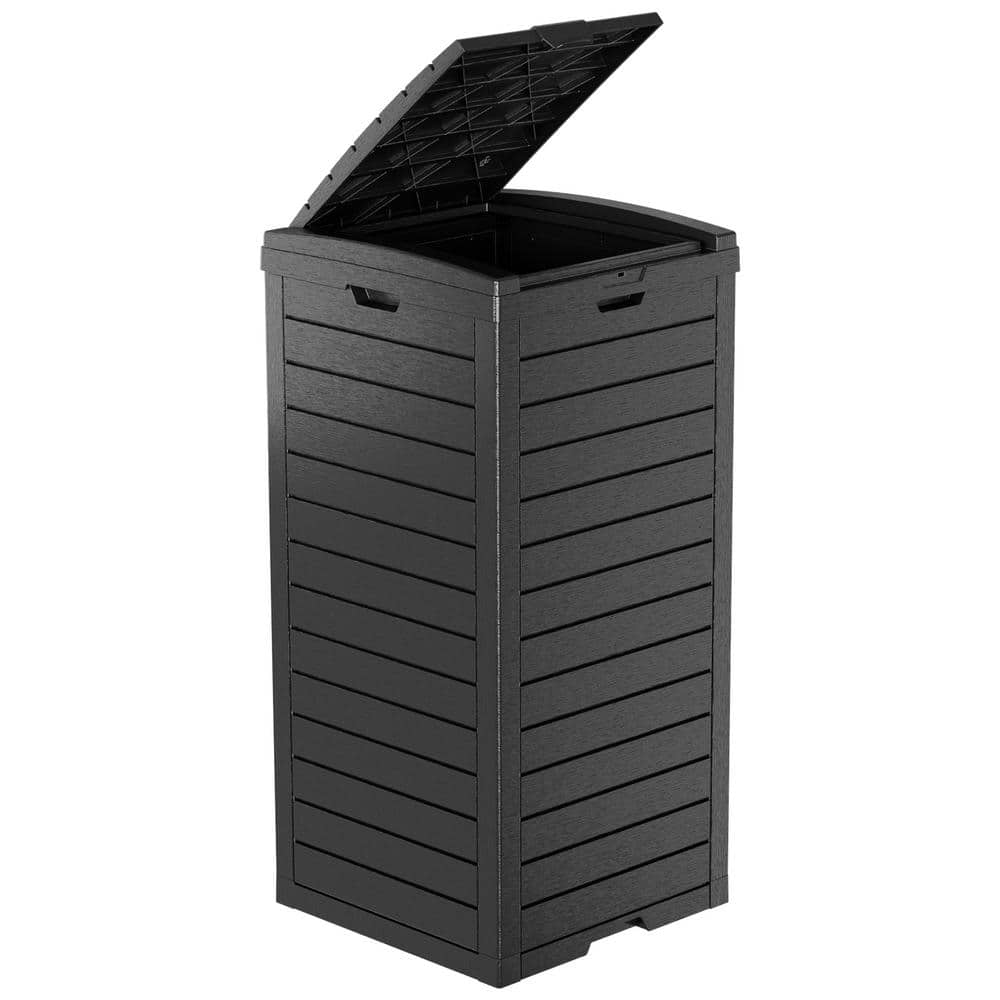 OUPES 16.1 in. W x 16.3 in. D x 33.7 in. H Black PP Resin Hideaway and Drip Tray Trash Can Storage with Lid 317A-TRCAN-BLK