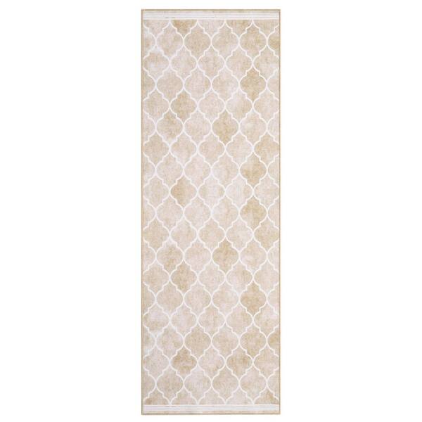 Garvee Vintage Grid Printed Rug Low Pile Non-slip Carpet Washable Area Rug Home Decor Rug Brown, 2X6ft