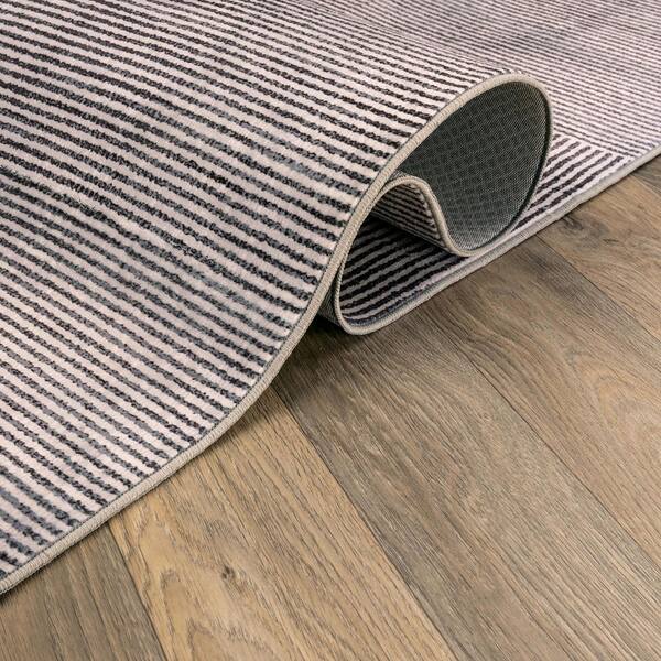 Linear Block Silver Mist Gray Machine Washable Non-Slip Backing Area Rug 2' x 10' Gray