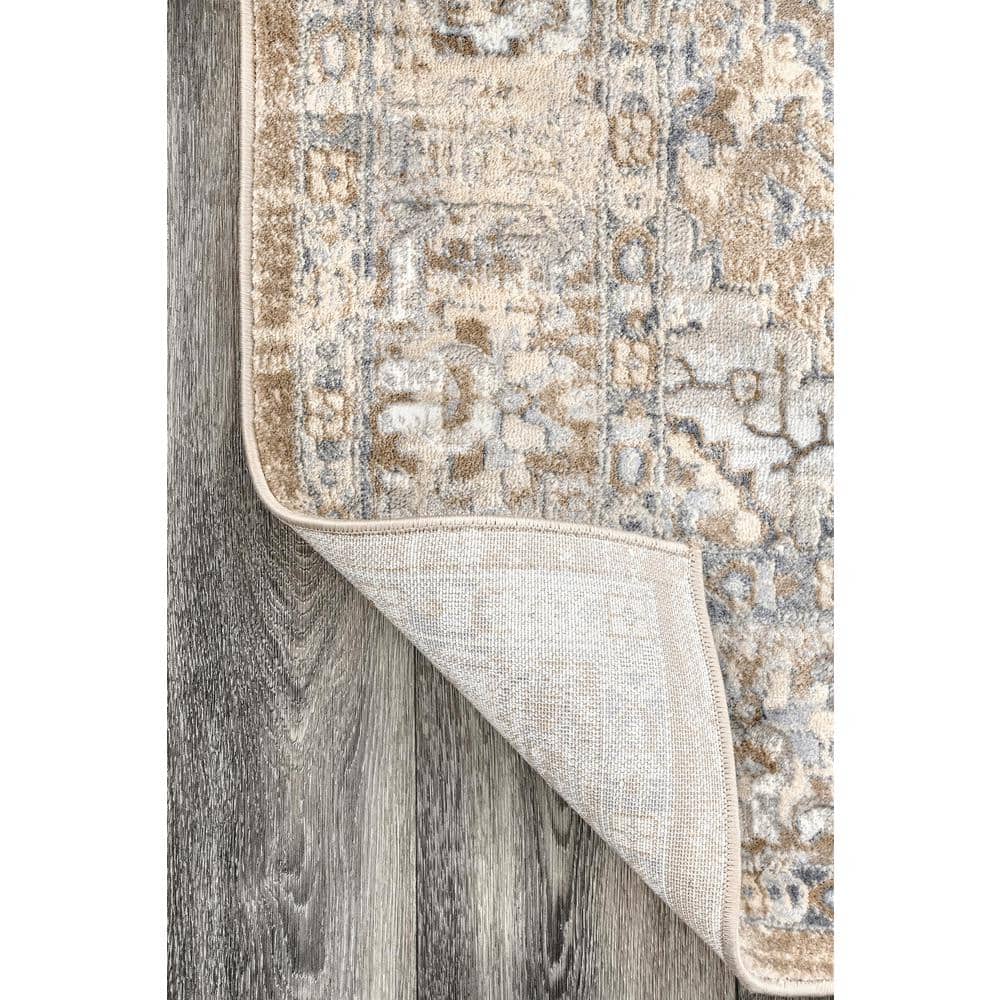 Beige and Gray Medallion Synthetic 4' x 6' Area Rug