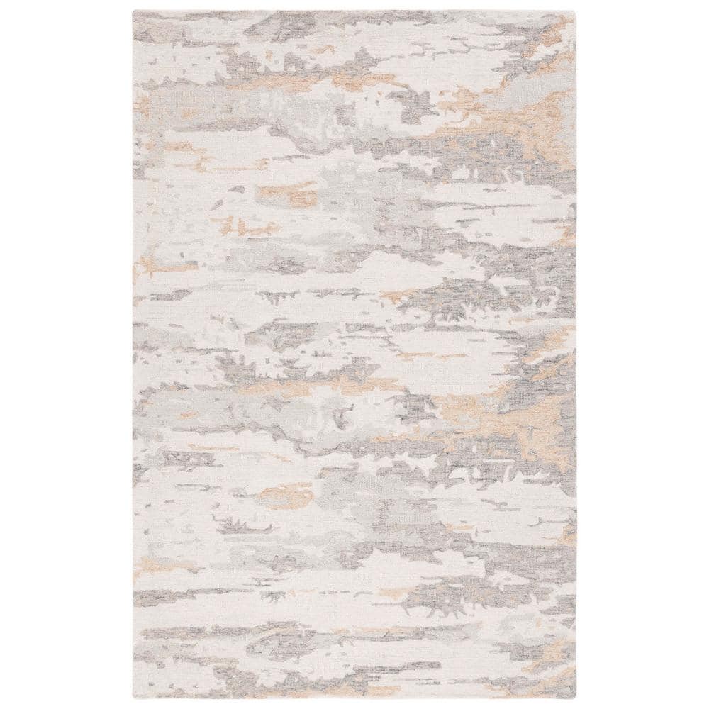 Ivory and Gray Abstract Handmade Wool 4' x 6' Area Rug