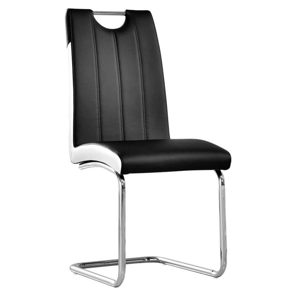 Black Faux Leather Upholstered Side Chair with Chrome Legs