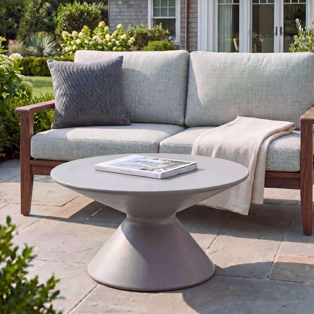 Vyro Modern Patio Gray Stone Round Indoor & Outdoor Coffee Table, MGO price history on PriceWatchPro