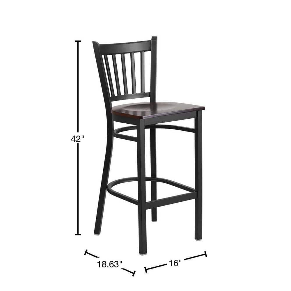 Elegant Black Metal and Walnut Wood Barstool with Vertical Back