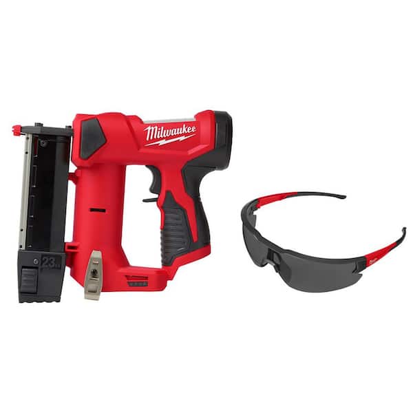 Milwaukee M12 12-Volt 23-Gauge Lithium-Ion Cordless Pin Nailer Tool-Only with Tinted Safety Glasses Anti-Scratch Lenses