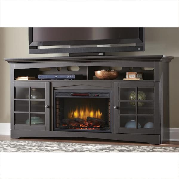 Home Decorators Collection Avondale Grove 70 in. TV Stand Infrared Electric Fireplace in Aged Black
