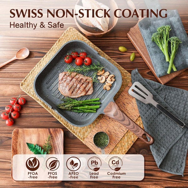 9.5 in. Electric Coil Nonstick Square Grill Pan Black Die Cast