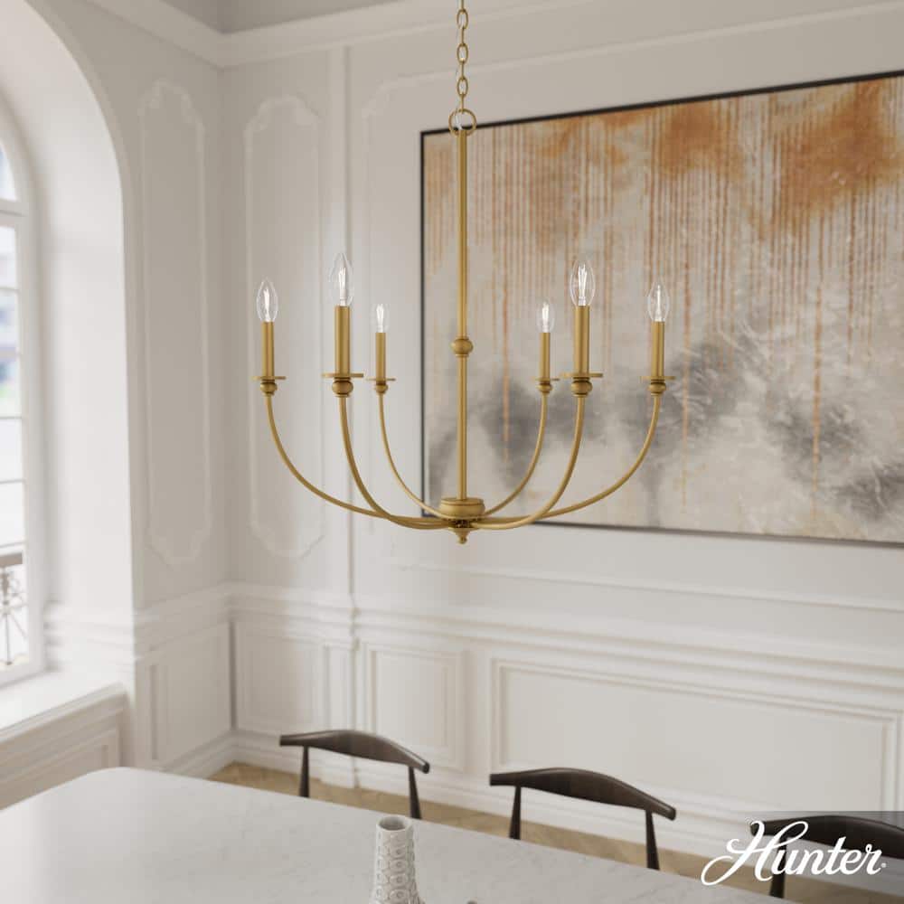 Hunter Southcrest 6 Light Luxe Gold Candle Chandelier for Dining