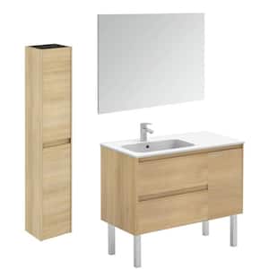 Ambra 35.6 in. W x 18.1 in. D x 32.9 in. H Bathroom Vanity Unit in Nordic Oak with Mirror and Column