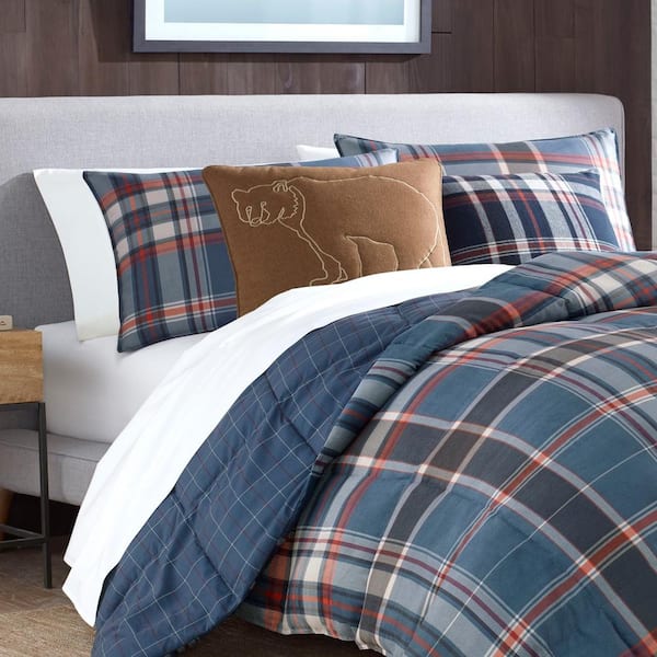 Shasta Lake 3-Piece Blue Plaid Microsuede Full/Queen Comforter Set
