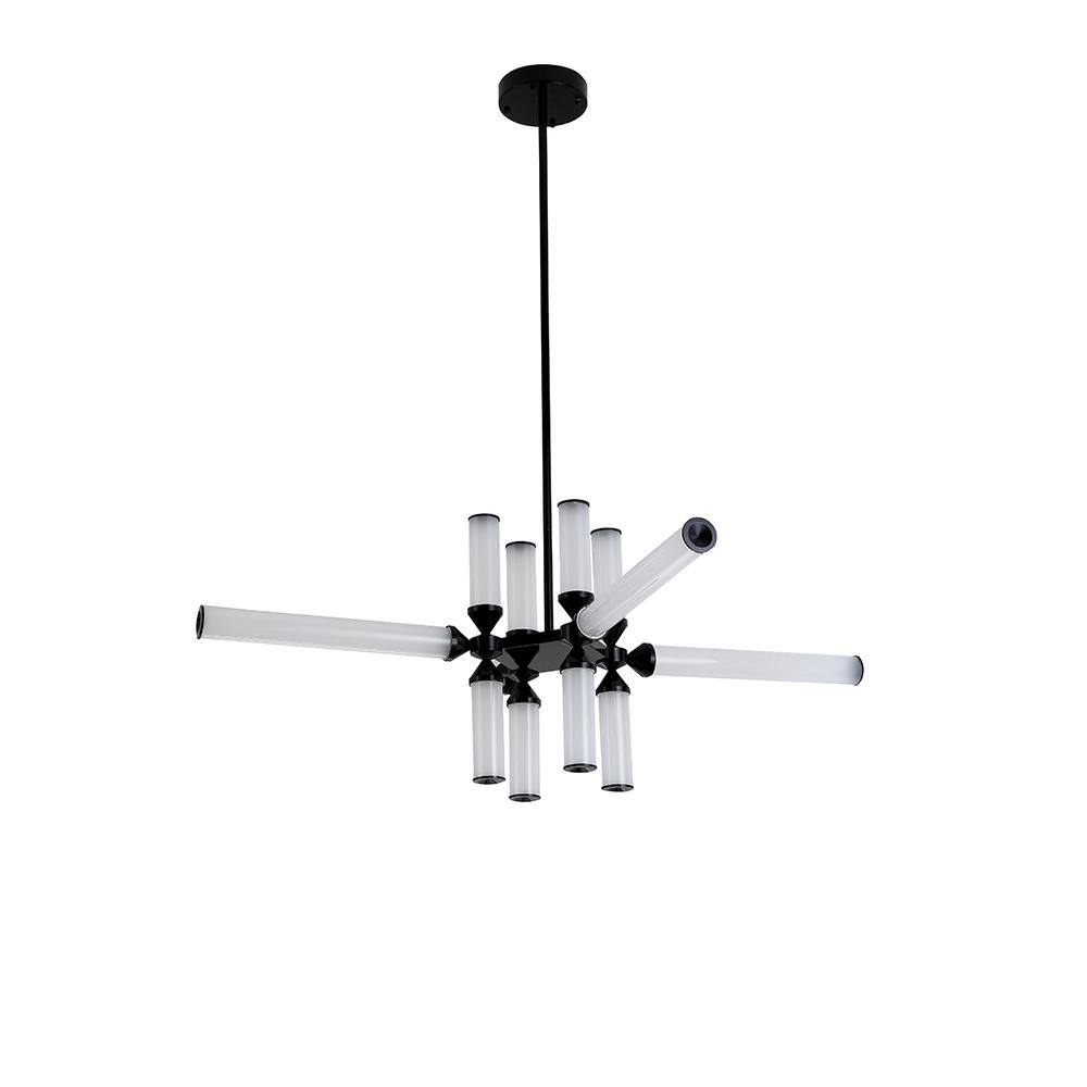 Elegant Black Aluminum and Crystal 45" LED Chandelier with Adjustable Height