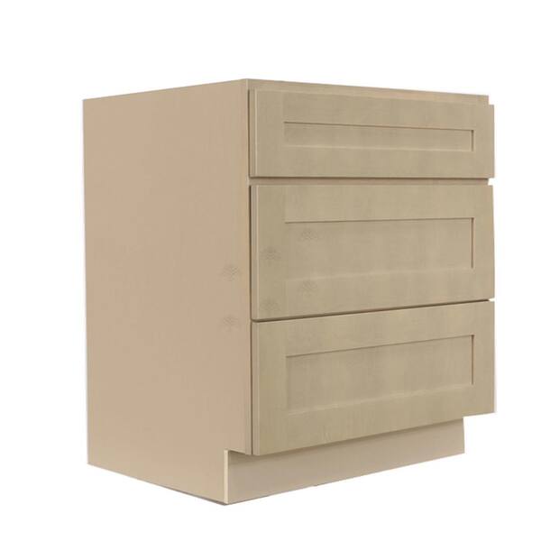 Lancaster Shaker Assembled 36x34.5x24 in. Base Cabinet with 3-Drawers in White