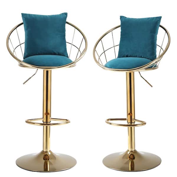 Unbranded 42 in. Blue Metal Frame Adjustable Cushioned Bar Stool For Dinning Room and Bar (Set of 2)