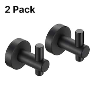 Round Base Bathroom Knob Robe/Towel Hook Wall Hook in Black, Anti-corrosion and Waterproof (2-Pack)