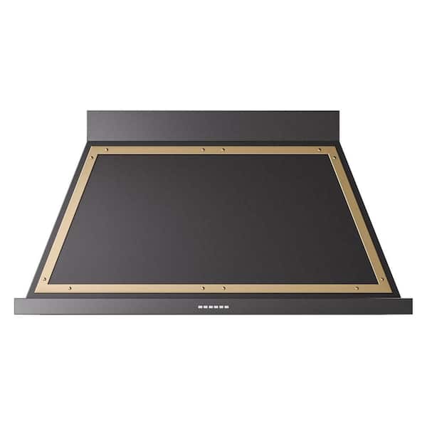 Nostalgie II Series Noblesse 48 in. Ducted Wall Mount Range Hood in Glossy Black with Brass Trim and 600 CFM Airflow
