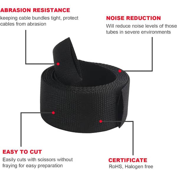 EKIEUDL - 1/2 in. 16 ft. Black Fabric Heat Shrink Tubing Braided Sleeving with Durable Abrasion Protection Flexible Cable Sheath