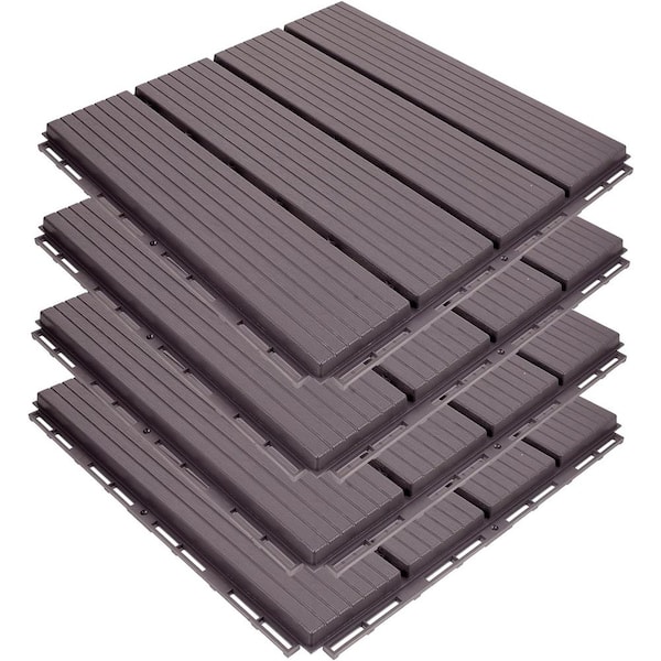 Pro Space 12 in. x 12 in. Plastic Interlocking Deck Tiles Straight Grain Dark Gary (10-Pack)
