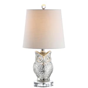 Night Owl 19 in. Silver/Ivory Glass/Crystal LED Table Lamp